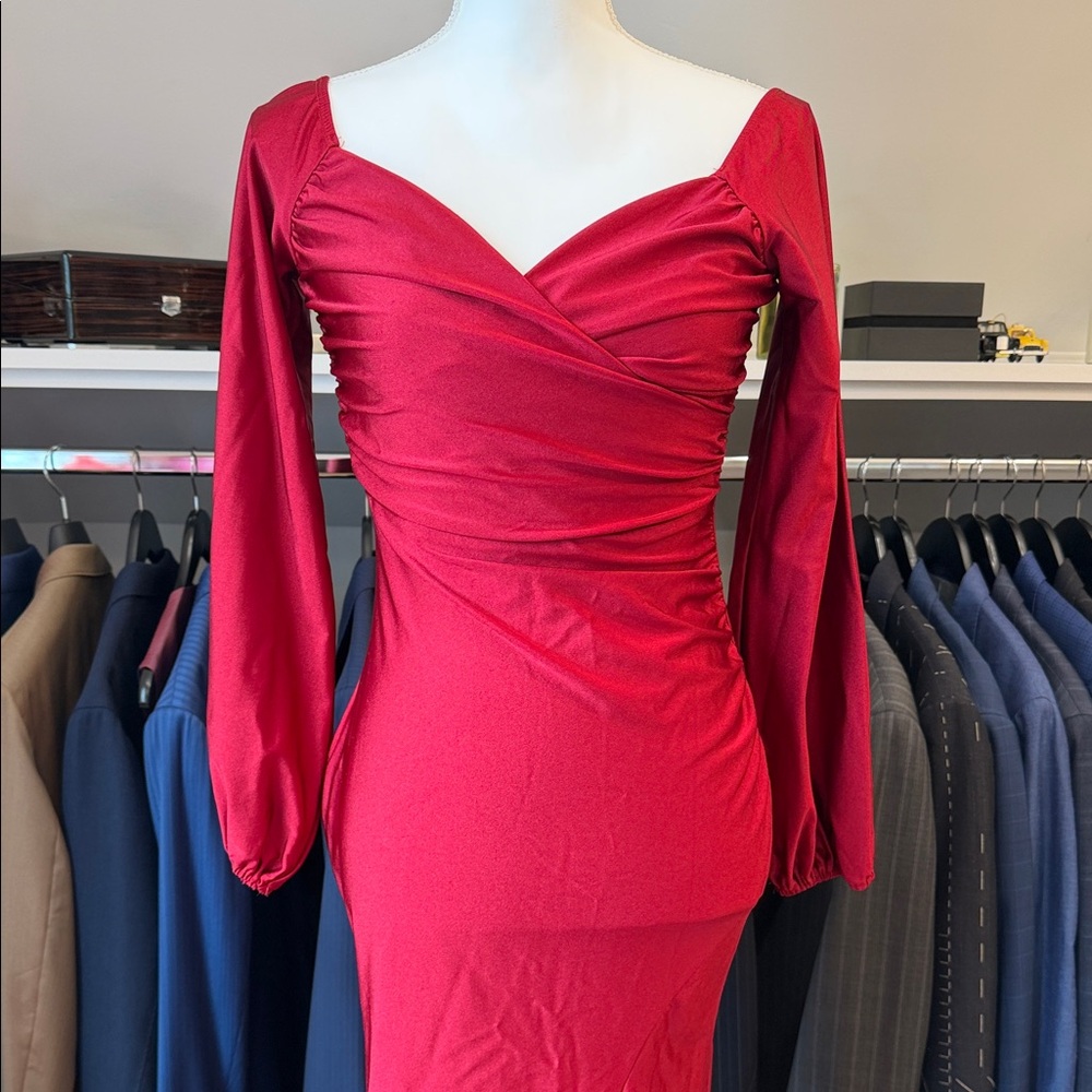 Fashion Nova Bold Red Long Sleeve Dress